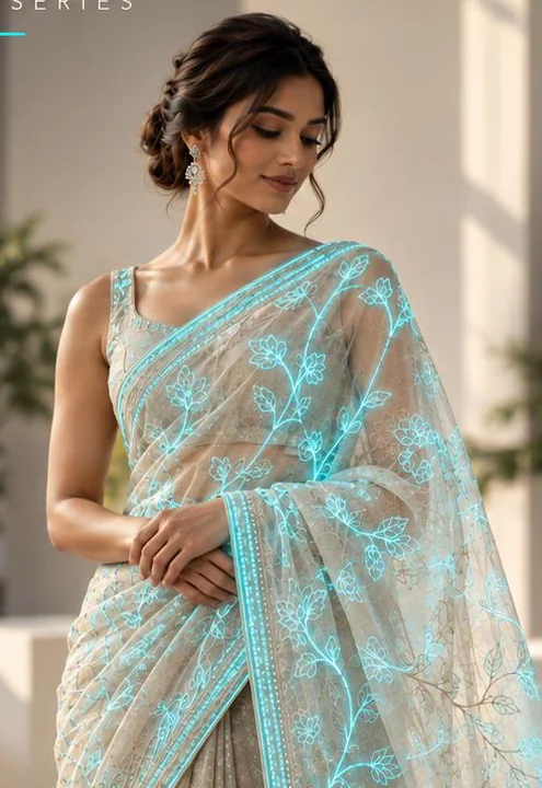A saree with EL-thread embroidery in daylight
