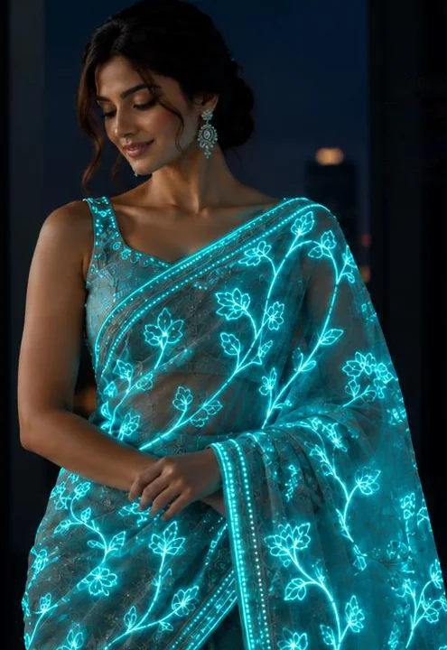 The same saree glowing at night